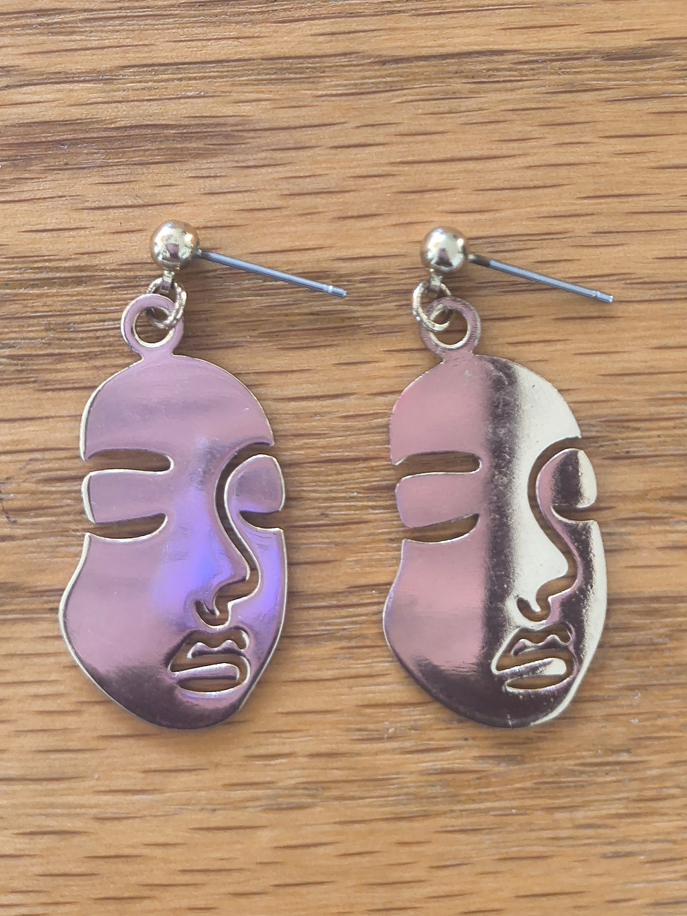 Abstract Face Drop Gold Tone Earrings